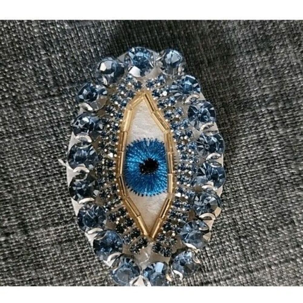 Beaded Rhinestone Eyeball Applique 2"x 1.5" Sew On